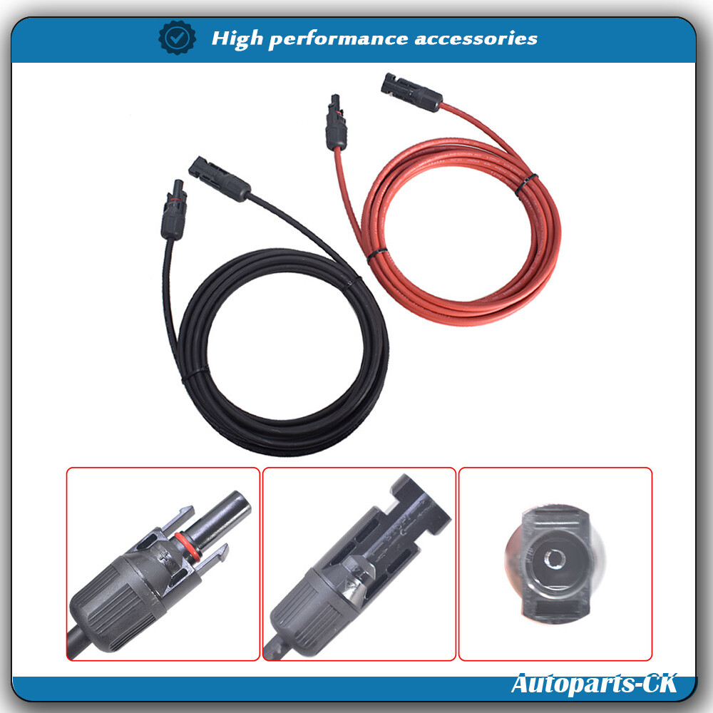 1Pair Solar Panel Extension Cable Wire Connector 12AWG 10ft Black + Red New