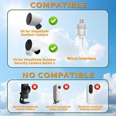 Solar Panel Compatible with Simplisafe Outdoor Camera, IP65 Waterproof, 360° Adj