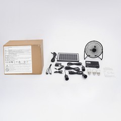 Solar Power Panel Kit Outdoor Camping USB Charging System W/ LED Light & 8″ Fan