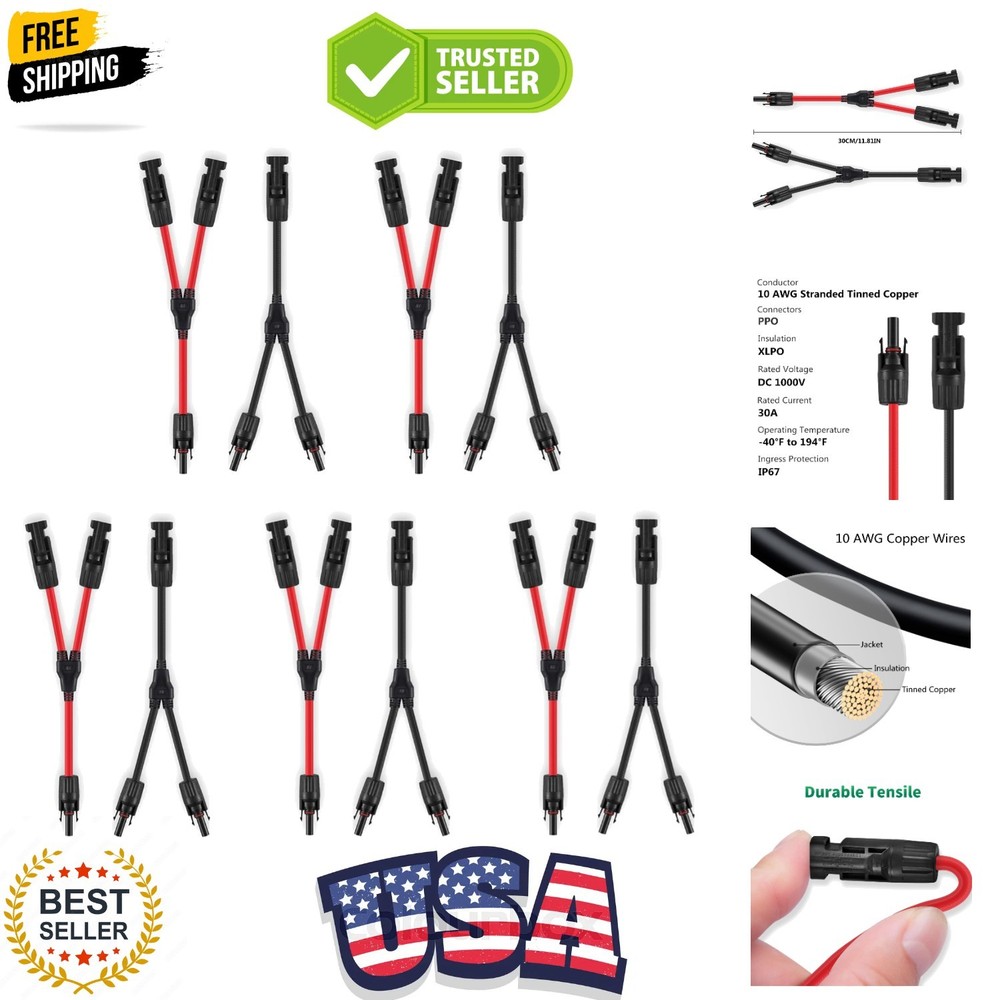 5 Pairs Solar Connectors Y Branch Parallel Adapters 10AWG Cable for Solar Pan…