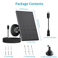 2W Solar Panel for Security Camera Outdoor, USB/USB-C Charger with IP65 Water…