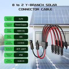 30A Solar Connectors Y-Branch Cable, Parallel Adaptor for Solar Panels, 3PCS