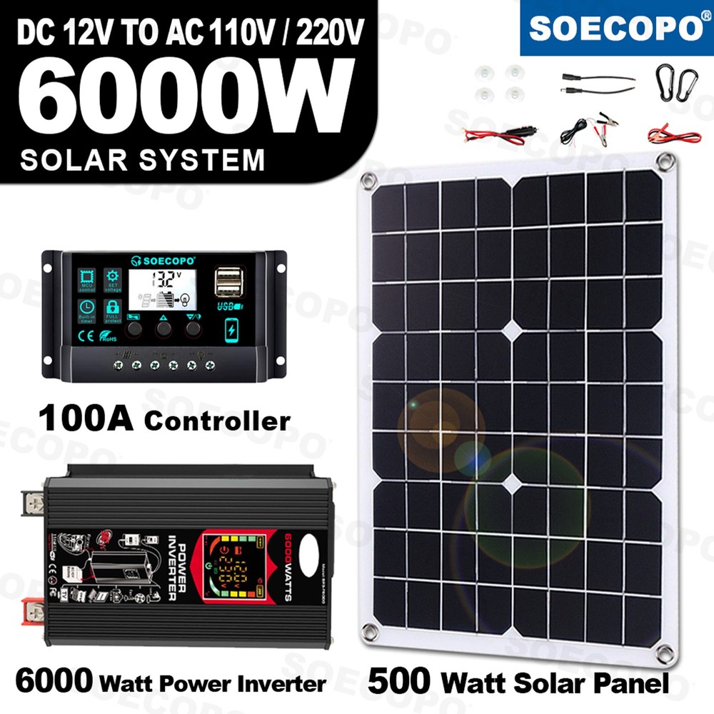 6000W 100A 220V Solar Panel Kit Complete Solar Power Generator Home Grid SysteI6