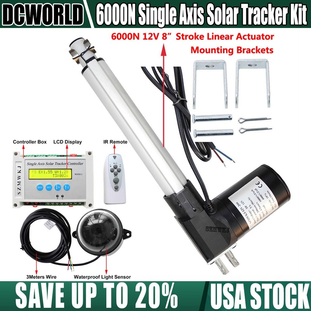 Solar Panel Track Tracker Single Axis Controller W/ 12V 6000N 8″ Linear Actuator