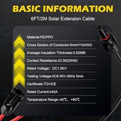 Solar Extension Cable 3FT, 10AWG Waterproof Male/Female