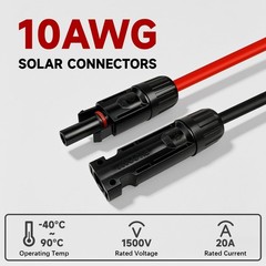 10FT 10AWG Solar Panel Extension Cable – IP68 Waterproof, Tool-Free Connectors,