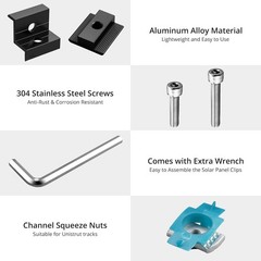 Solar Panel Mounting Kit 10PCS with T-Shaped Mid and End Clamps Black