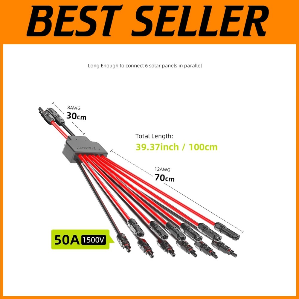 Solar Connectors for 6 Panels, Waterproof Parallel Adapter