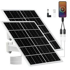 5V 16W Solar Panel 2-Pack IP65 Waterproof with USB-C/Micro USB/DC Ports 9.8ft…