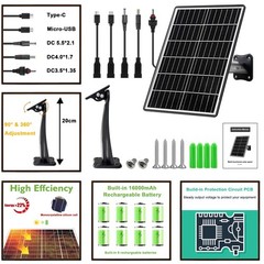 15W Solar Panel Kit with Built-in 16000mAh Battery Voltage: 5V/6V/9V/12V