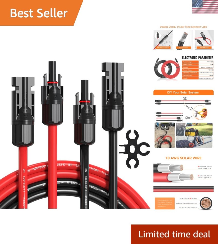 10AWG 60ft Weatherproof Solar Extension Cable with Tinned Copper Connectors