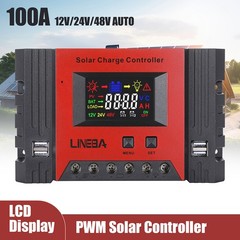 100A Controlador de carga solar 12V 24V 48V PWM LCD Regulador de panel USB carga