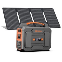 Portable Power Station with 40W Solar Panel, 100W Solar Powered Black Gray