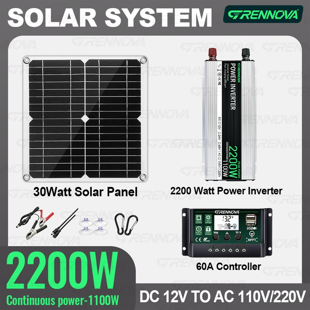 True Power Grennova Solar Kit 2200W 60A MPPT 30W Panel 110/220V Inverter