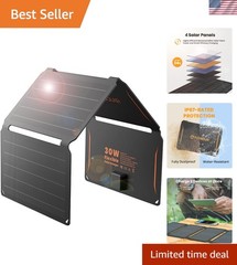 30W Portable Foldable Solar Panel with QC3.0 Quick Charge – Waterproof Design