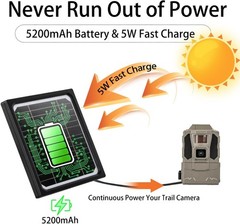 5W 12V Solar Panel for Trail Camera with 5200mAh Rechargeable Battery – Wate…