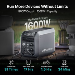 Dabbsson 1008Wh 1200W Portable Power Station Solar Generator for Camping Home US