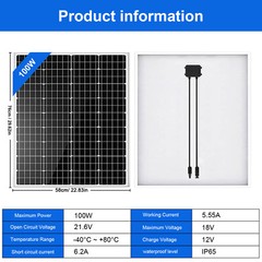 100W Solar Panel Monocrystalline PV Power Charger for RV Home Camping Shed Boat
