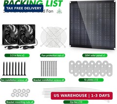 5.5″ Solar Fan, Solar Panel Fan, 30W Solar Powered Fan with Dual IPX7 Waterproof