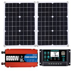 6000W Solar Kit: Inverter (12V to 110V/220V), 2pcs Solar Panels,Controller 100A