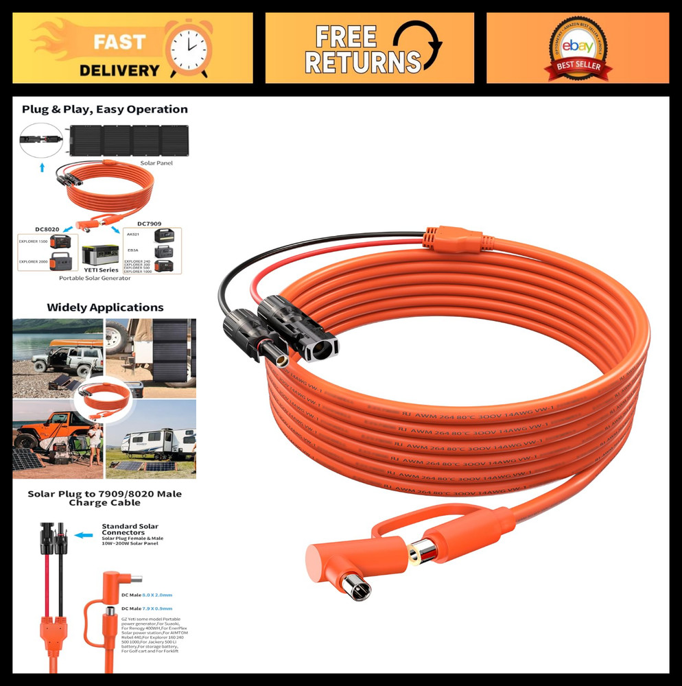 2M Solar Connector to DC 8mm Adapter Cable, 12AWG/14AWG for Portable Power Stati