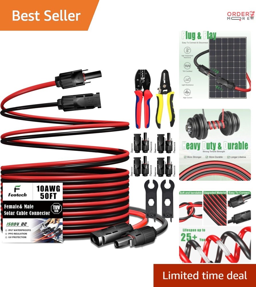 Twin Wire 50FT Solar Extension Cable 10AWG with Connectors for RV Marine