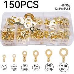 150PCS Ring Type Cable Wire Connector Gold Plated Copper Crimp Terminal Set