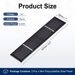 2Pcs 5V 0.25W 50mA Mini Polycrystalline Solar Panel 4.2×1″/107x26mm