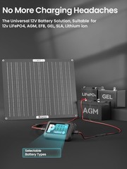 50W Solar Battery Charger: 12V Solar Car Battery Trickle Maintainer – with MPPT