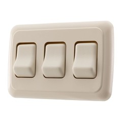 Triple SPST On-Off Switch with Bezel, 12-Volt, for RV, Trailer, Camper (Almond)