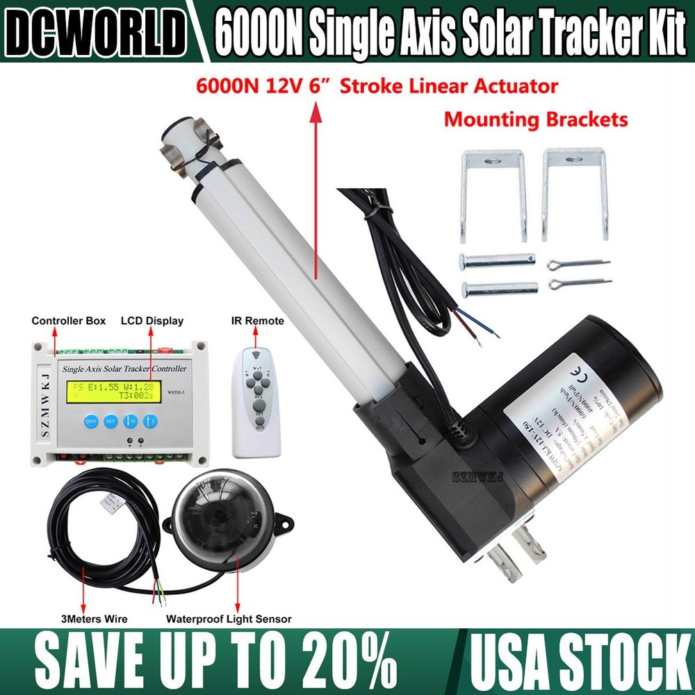 12V Single Axis Solar Tracker Kits W/ 6000N 6″ Linear Actuator W/ LCD Controller