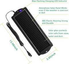 12V Solar Car Battery Trickle Charger & Maintainer with Cigarette Lighter & C…