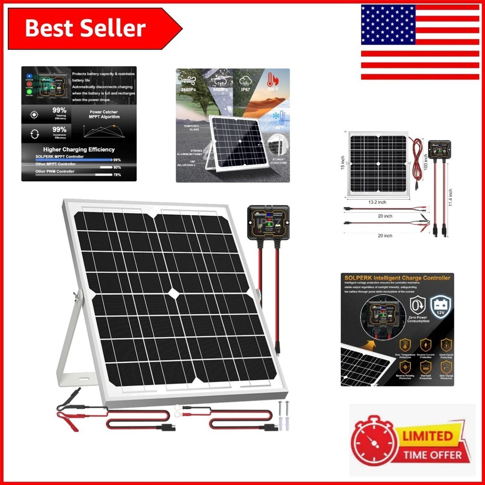 Efficient 20W Waterproof Solar Panel Kit with MPPT Controller & Mounting Bracket