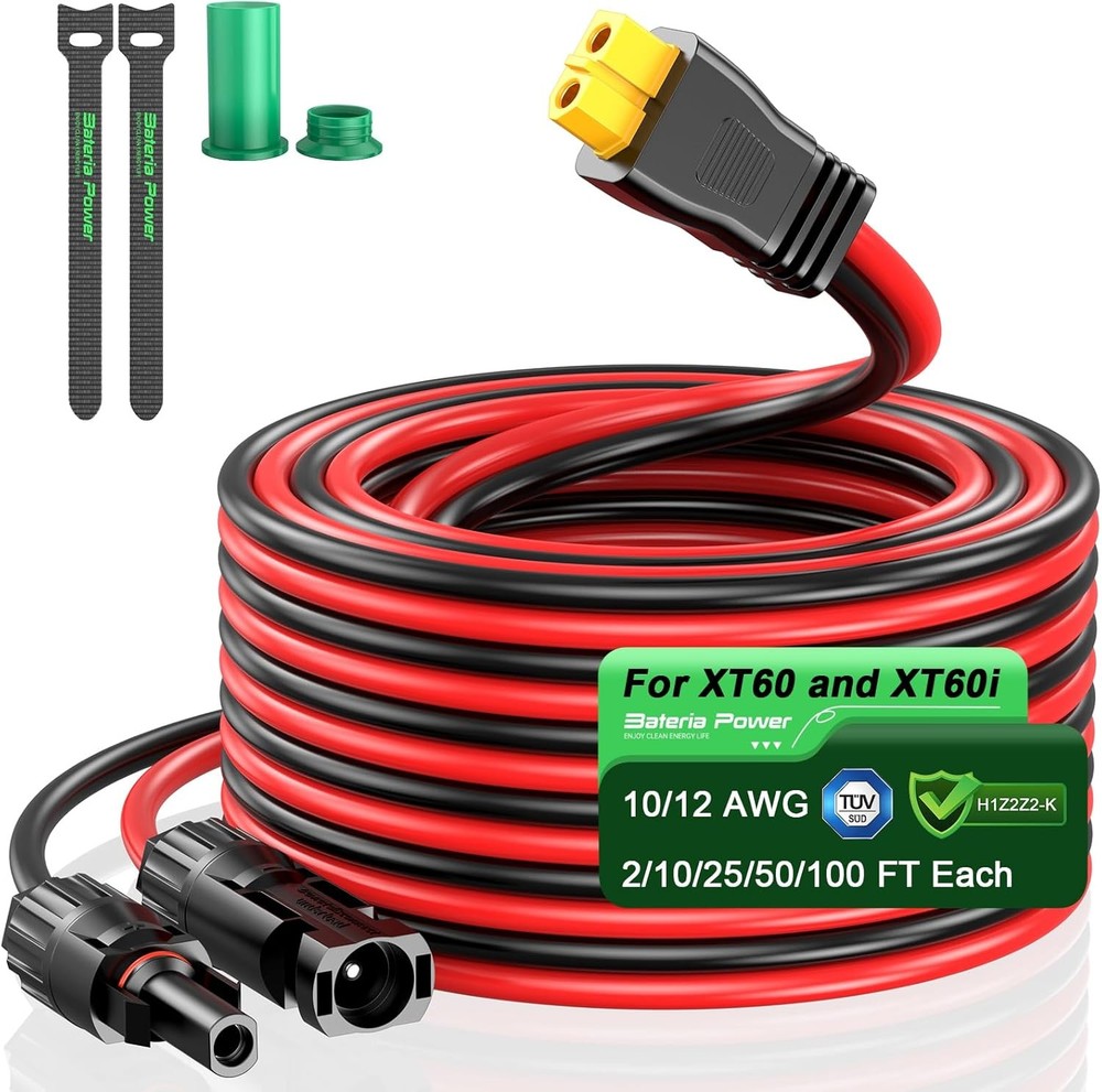 Bateria Power Solar Panel Cable 12AWG 50FT XT60