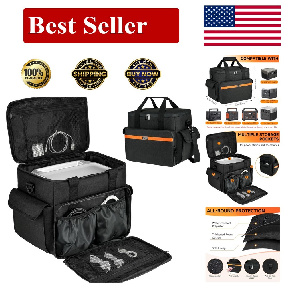 Stylish Black Carrying Case for Portable Power Stations – 7 Compartment Design