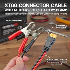XT60 Connector Cable with 12V DC Battery Alligator Clips Battery Clamp 2 feet