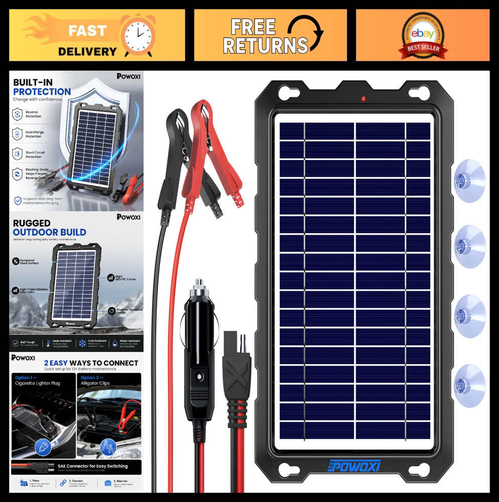 7.5W 12V Solar Battery Charger Kit | Trickle Maintainer | Smart Charge Controlle