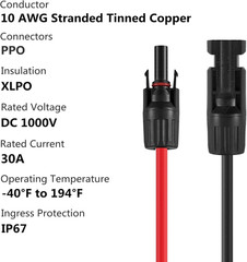 Solar Connectors Y Branch Parallel Adapter 10AWG Cable for Solar Panel (Red & Bl