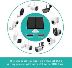 Solar Panel for Security Camera, 5W USB Solar Panel Compatible with Rechargea…