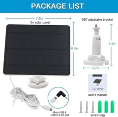 Panel solar para cámara de seguridad, 5 W, USB, 5 V CC