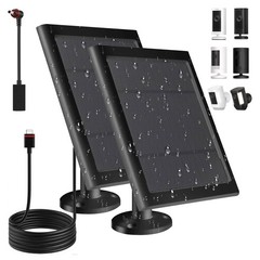 2 Pack Solar Panel for Ring Camera 2nd Gen, 5W, Black, 10ft Cable