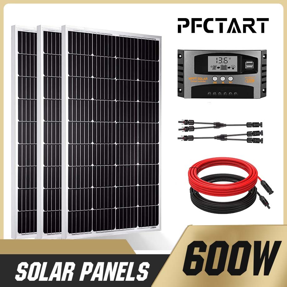 600W 12V Monocrystalline Solar Panel Kits Home RV Car Battery Power Off Grid PV