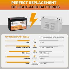 12V 100Ah LiFePO4 Battery Pack Lithium Iron Phosphate for RV Marine Solar System