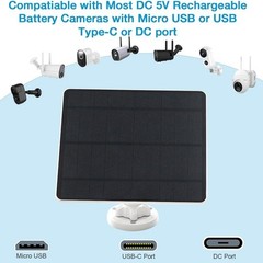 Panel solar para cámara de seguridad, 5 W, USB, 5 V CC