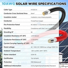 2x100FT Solar Panel Wire, Solar Cable, Solar Wire 10AWG, Solar Extension Cable,