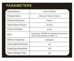 Portable Solar Lighting System USB Charger 6V Solar Panel Power Storage Recharg