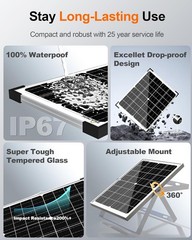 Cargador de batería solar de 12 V y 50 W, 2 mantenedores de batería solar