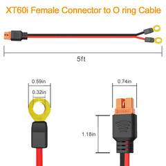 Xt60I to O Ring Terminal Cable, More than 16A, 5FT 10AWG Extension Cable Xt60I F