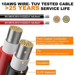 Oududianzi 2×50 Feet Solar Panel Wire, 10AWG Solar Wire Tinned Copper 10 Gauge P