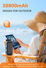 38800mAh Solar Power Bank, USB-C Fast Charge, 2 LED Flashlights